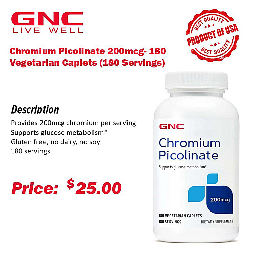 Chromium Picolinate 200mcg-180 Vegetarian Caplets (Servings)